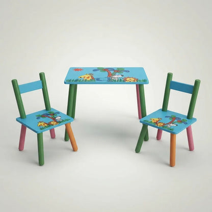 Set Mesa Infantil 2 Sillas Madera Fácil Armado Para Niños Celeste
