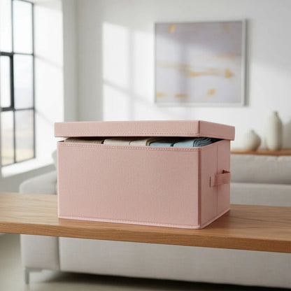 Caja Organizadora Plegable De Tela Con Tapa Y Asa 36x29x17cm Rosa