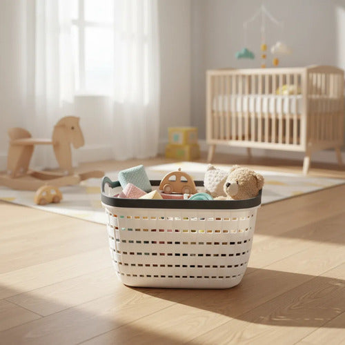 Canasto Plástico Multiuso Organizador Con Asas 24x18x12cm Blanco