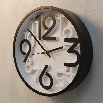 Reloj Pared Redondo Analogico Numeros 3d 25cm Negro Gris Negro