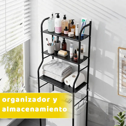 Organizador Estantes Baño Sobre Inodoro 3 Nivel Metal 155x46 Negro