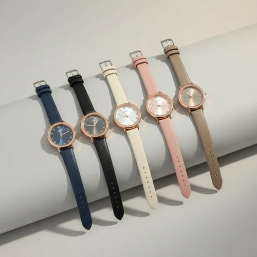 Reloj De Pulsera Femenino Brillos Elegante Mujer Analógico Azul