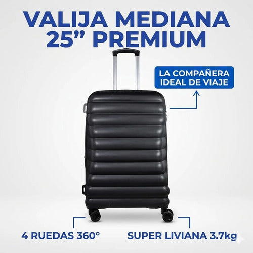 Valija Viaje Grande Rigida Expandible 4 Ruedas Tsa 25 PuLG Negro Rayas