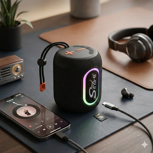 Parlante Bluetooth Portatil Luces Led Usb Tf Aux Radio Fm Negro