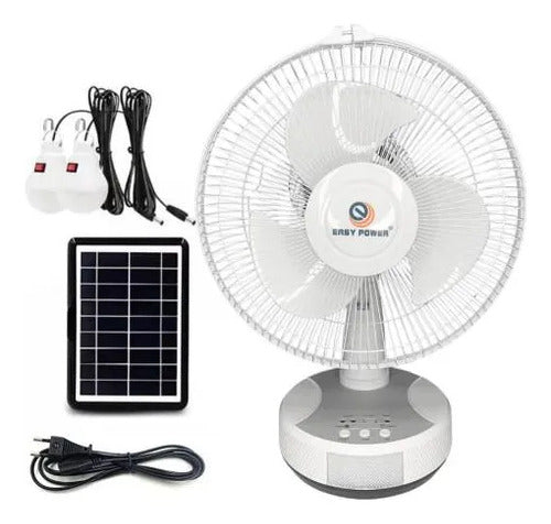 Ventilador Recargable Panel Solar Luces Usb Ios Android 34cm Blanco