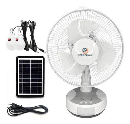 Ventilador Recargable Panel Solar Luces Usb Ios Android 34cm Blanco