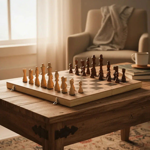 Ajedrez De Madera Juego De Mesa 48x48cm 3 En 1