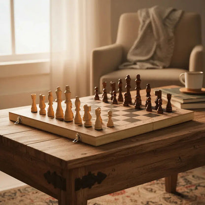Ajedrez De Madera Juego De Mesa 48x48cm 3 En 1