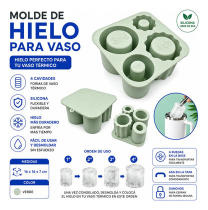 Molde De Silicona Flexible Para Hielo Vaso Térmico 4 Ranuras Verde