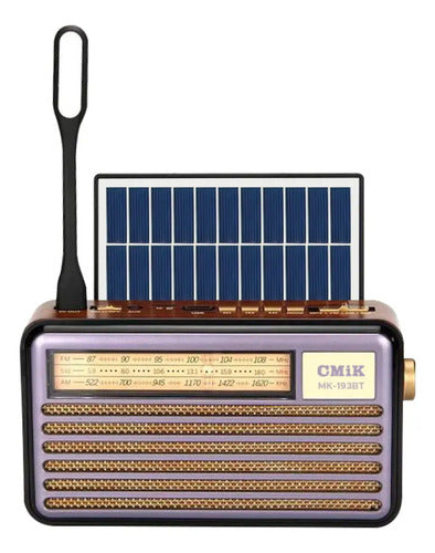Radio Recargable Panel Solar Retro Am/fm Portatil Bluetooth Marrón