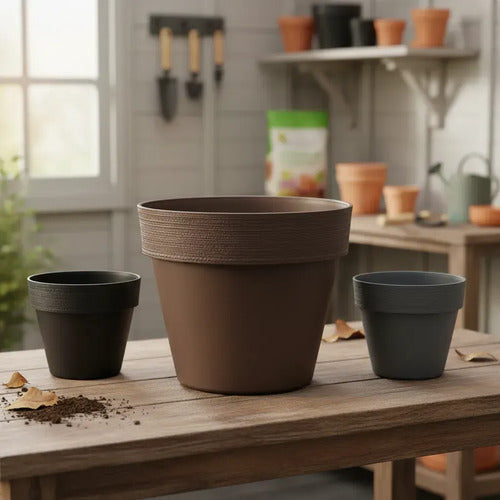 Maceta Jardín Plástica Redonda Liviana 30x26cm Planta Flores Gris