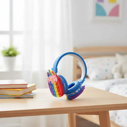 Auricular Bluetooth Unicornio Pop It Micrófono Fm Tf 3.5 Azul