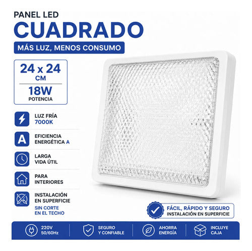 Panel Led Cuadrado 18w Luz Fría 7000k Plafón 24x24cm Blanco