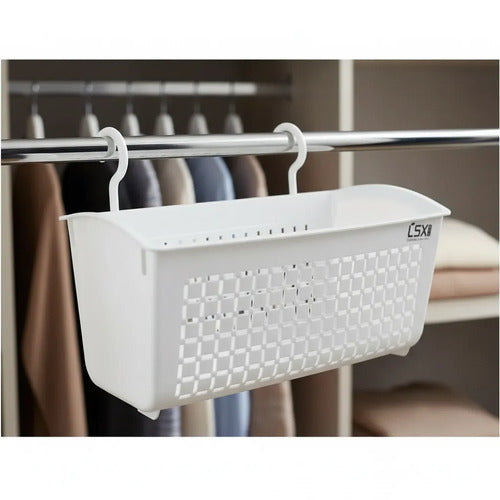 Canasto Organizador Colgante Plástico Ganchos 29cm Blanco
