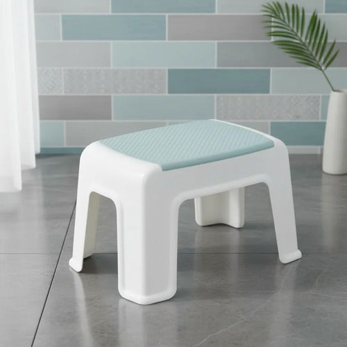 Banco Taburete Plástico Antideslizante Apilable Compacto Blanco Celeste