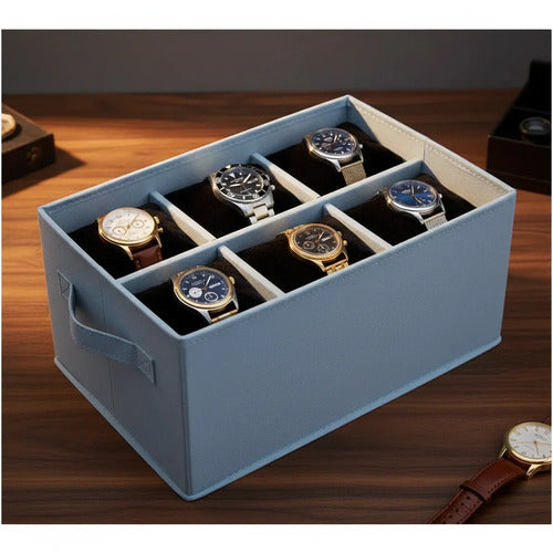 Caja Organizadora Tela 7 Compartimientos Portareloj Plegable Celeste