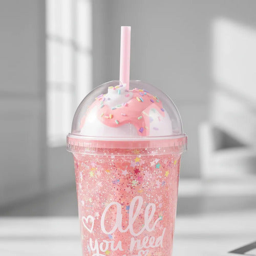 Vaso Acrílico Doble Pared Sorbito 450ml Helado Rosa Rosa
