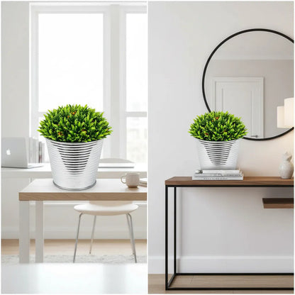 Maceta Metálica Y Planta Artificial Decorativa Hogar Jardin Plateado