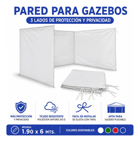 Lona Pared Gazebo 3 Lados Oxford 210 Toldo Lateral Poliester Blanco