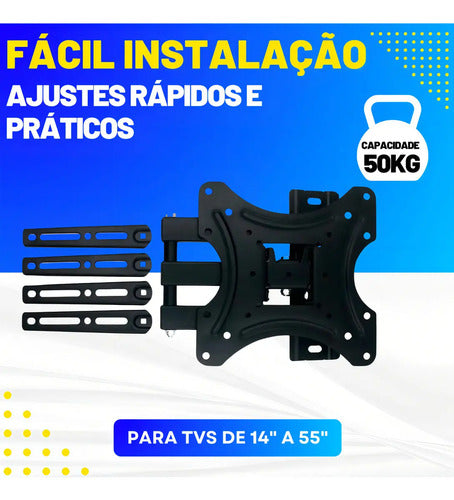 Soporte Tv De Pared Brazo Base Para Tv 14 A 55 Pulgadas 50kg Color Negro