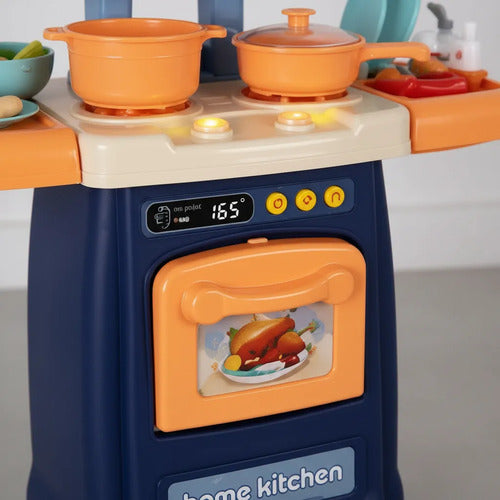 Juego Cocina Infantil Luz Sonido 29 Piezas 62cm Juguete Azul Marino Y Naranja