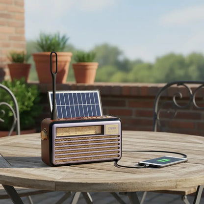 Radio Recargable Panel Solar Retro Am/fm Portatil Bluetooth Marrón