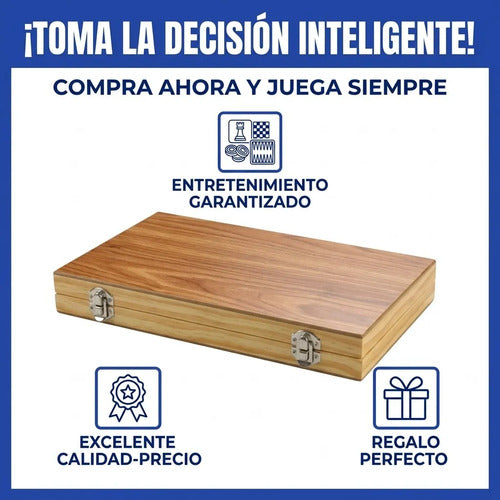 Tablero Ajedrez Juego Mesa Madera 3 En 1 Damas Backgammon