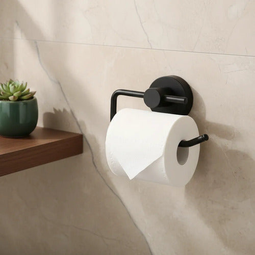Soporte Rollo Papel Higienico Portarrollos Baño Pared Negro Negro