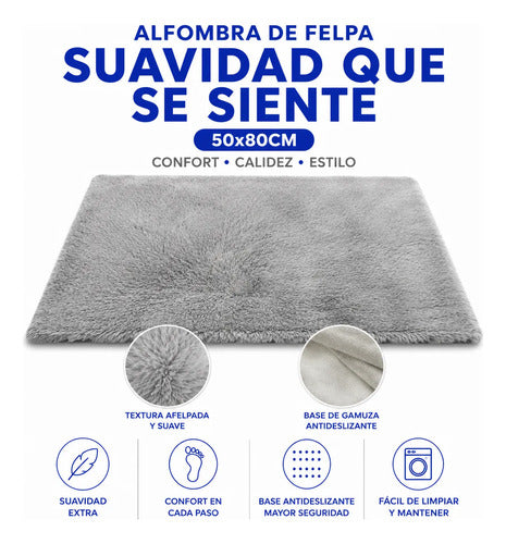 Alfombra Felpa Suave Base Gamuza 50x80cm Afelpada Decorativa 80 M 50 M Gris
