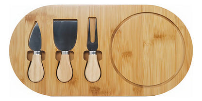Juego De Cuchillos Para Quesos Con Tabla De Madera Bambu Marrón