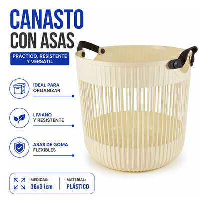 Canasto Cesto Organizador Plastico Multiuso Asas Flexibles Crema