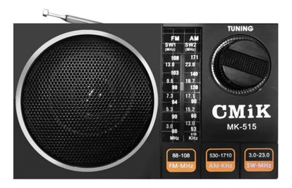 Radio Portátil Recargable Am Fm Sw 3 Bandas Analógica Mini Negro