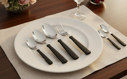 Set Juego De Cubiertos Pack X24 Piezas Pote Plastico Acero Negro