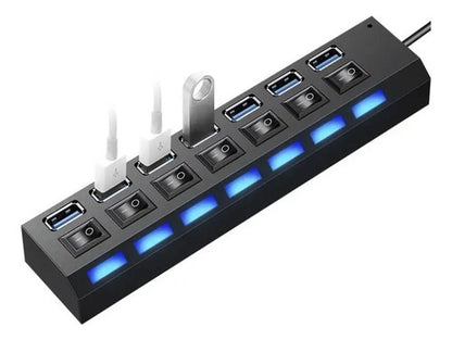 Adaptador Usb Hub 7 Puertos Con Interruptores Aleatorio