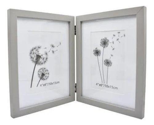 Portarretrato Marco Doble Para Fotos 10x15cm Decoracion Gris