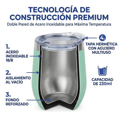 Mate Termico Acero Inoxidable Tapa Bebidas Infusiones 230ml Verde Agua Liso
