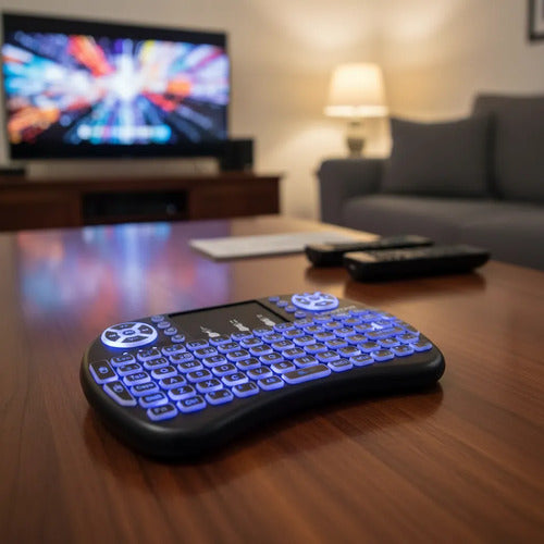 Teclado Tv Inalambrico Panel Tactil Rgb Recargable 3 Colores Azul