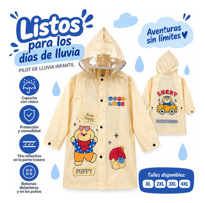 Pilot Impermeable Lluvia Infantil Capucha Visera Reflectivo Beige 2xl (100-130cm.) Estampado Infantil Con Capucha Y Visera Reflectiva