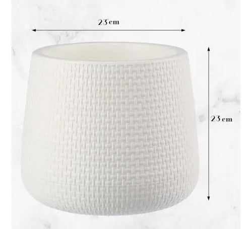 Maceta Decorativa Plástica Texturada Redonda Plato Drenaje Blanco