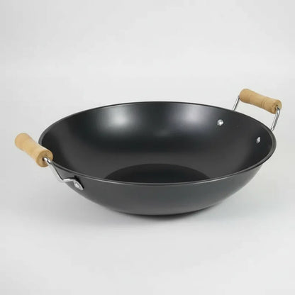 Sartén Wok Acero Carbono Asas Madera Antiadherente 30cm Negro