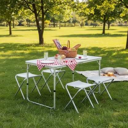 Mesa Plegable Camping Bancos Aluminio Portátil 120x60cm Blanco
