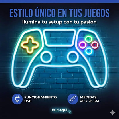 Cartel Letrero Luminoso Neón Joystick Gamer Usb Habitacion Blanco