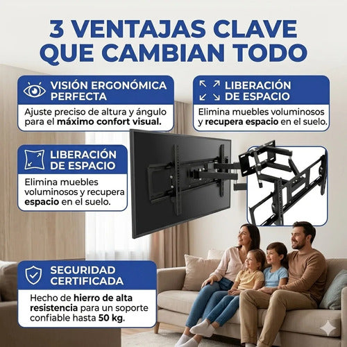 Base Articulada Televisor Soporte Pared Hierro Fuerte 32 70p Negro