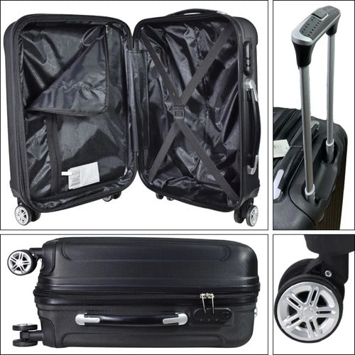 Valija Viaje Mediana Rigida Expandible 4 Ruedas 360 25 PuLG Negro Rayas
