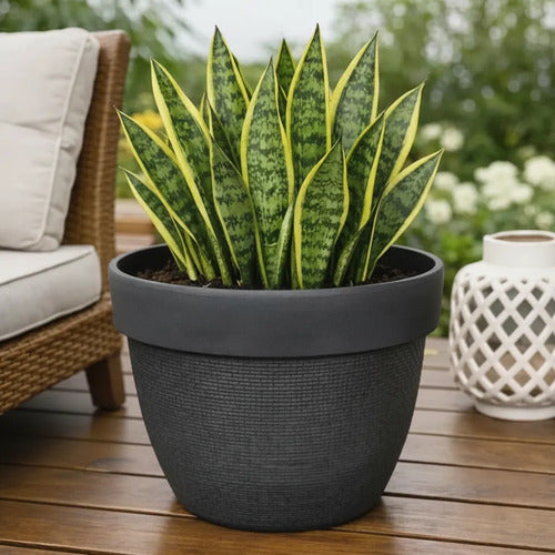 Maceta Plastica Texturizada Redonda Decorativa 31cm Jardin Negro