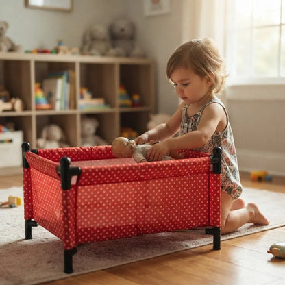 Set 3 En 1 Cuna Silla Alta Mecedora Para Muñecas Plegable Rojo