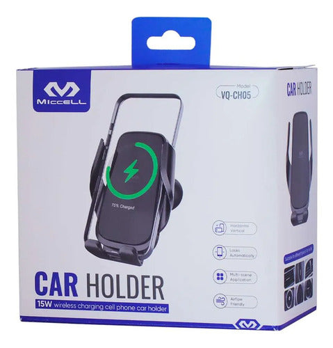 Soporte Cargador Celular Auto Inalambrico 15 W Ios Android Negro