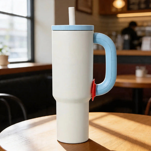 Vaso Termico Acero Inoxidable 1200ml Sorbito Tapa Ergonomico Blanco Con Celeste Bicolor / Mate