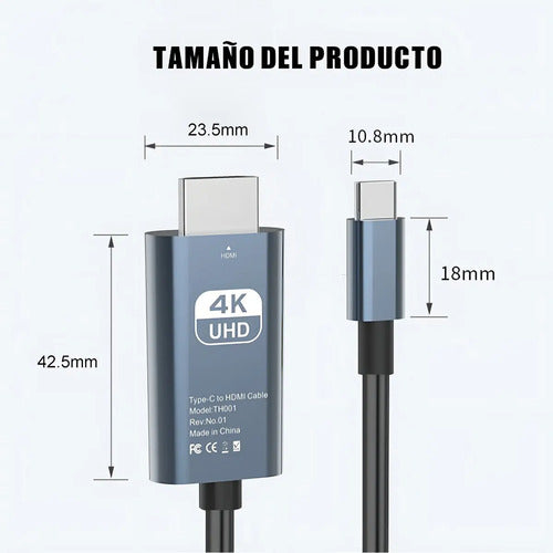 Cable Adaptador Video Tipo C Hdtv 4k Mac Os Android 1.8 Mt