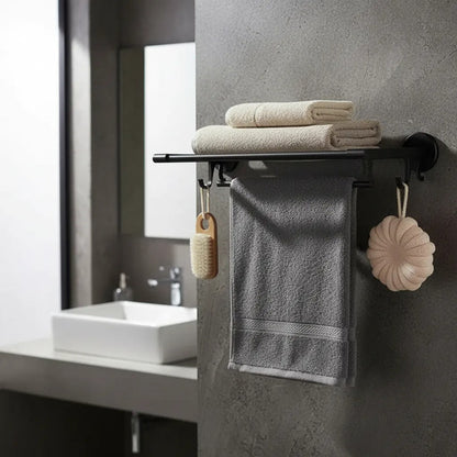 Organizador Toallero Estante Baño Cocina Pared Metalico 49cm Negro